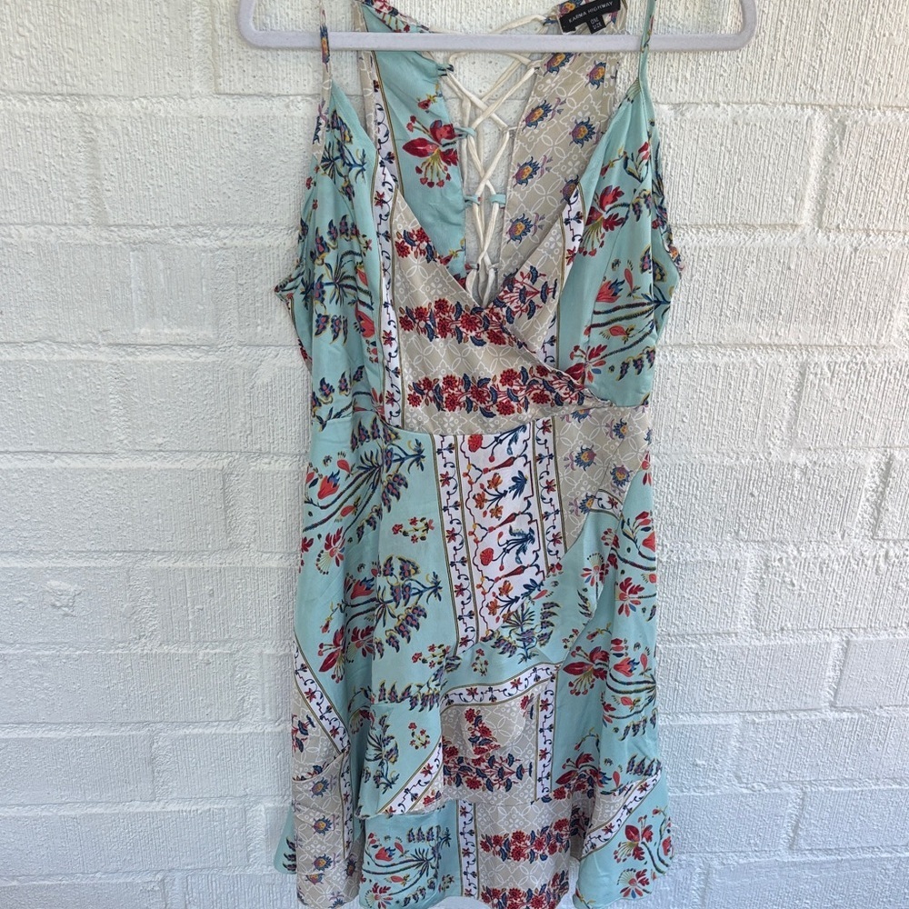 Karma Highway Satin Mint Floral Patchwork Mini Dress sz OS